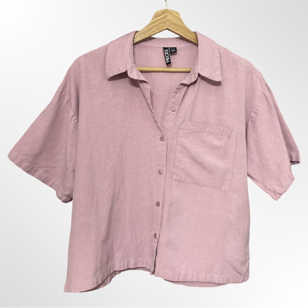 Pieces Cropped Linen Blouse